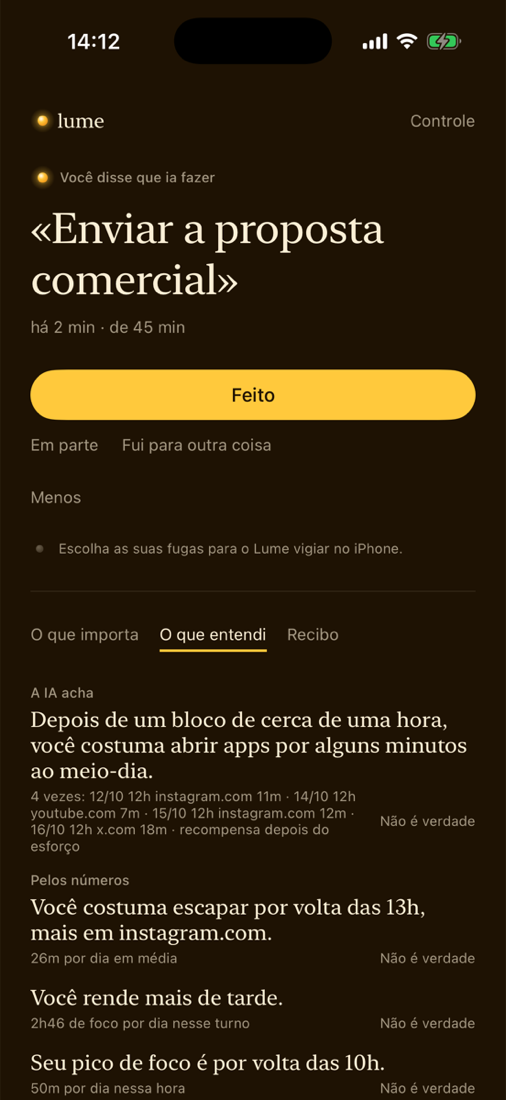 O que entendi: A IA acha que depois de um bloco de cerca de uma hora você costuma abrir apps ao meio-dia, com 4 vezes de evidência